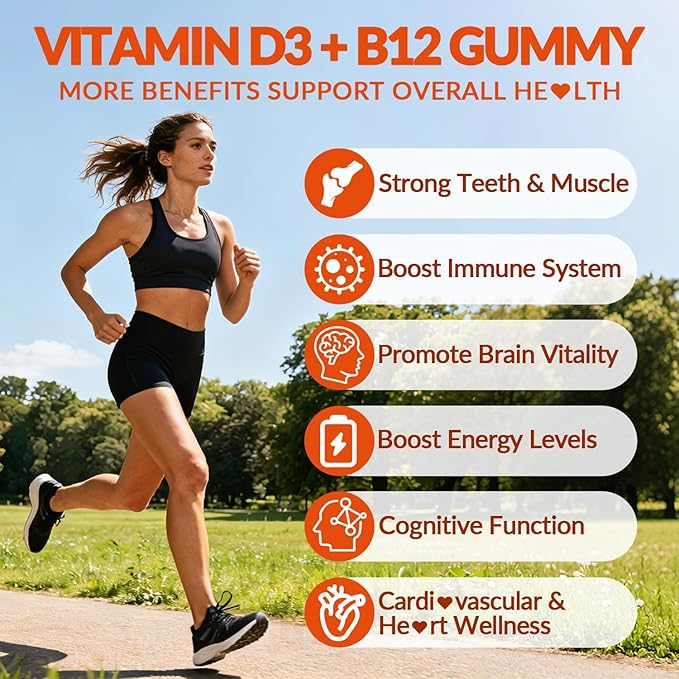 WEEVIT Vitamin D3 B12 Gummies, Vitamin D and B12 Gummy Suppment with Vitamin A, C, K, Calcium, Magnesium, Zinc for Women & Men