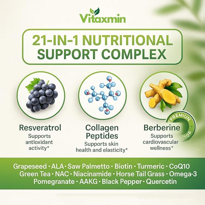 NAD Resveratrol Supplement 200mg with Berberine NAC Collagen - Nicotinamide Riboside NMN NADH CoQ10 Biotin Hyaluronic Acid - Hair Skin Nails Supplement - 60 Capsules