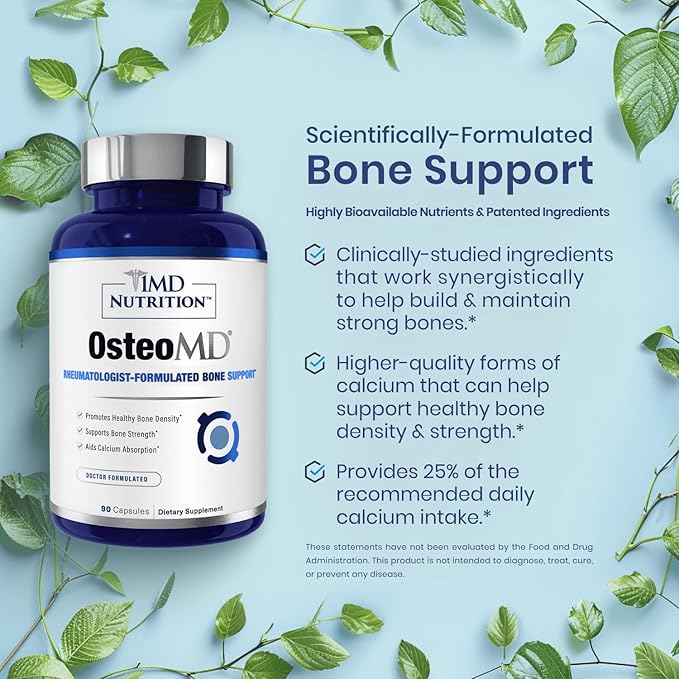 1MD Nutrition OsteoMD for Comprehensive Bone Support | with Calcium Hydroxyapatite, Vitamin D3 & K2 | 180 Capsules (2-Pack)