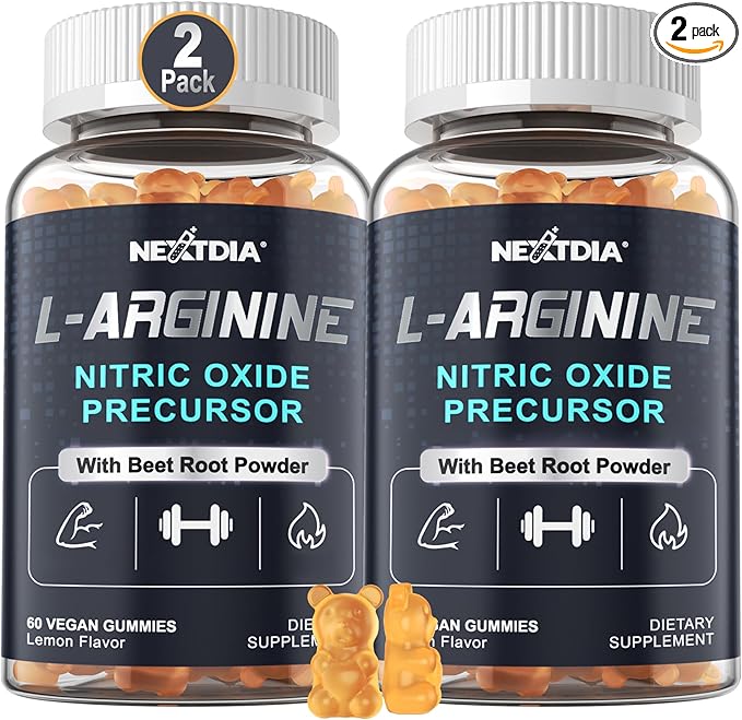 Nextdia Sugar Free L Arginine Nitric Oxide Gummies 1300mg for Men & Women with L Citrulline, Beet Root, B3 | L Arginine L Citrulline Supplements | Vegan, 120 Counts