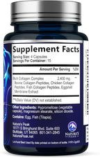 Multi Collagen Peptides Supplement for Hair, Nail, Skin - Type I, II, III, V, X, Collagen Powder Pills - Grass-Fed, Hydrolyzed for Bone and Joint Support for Women & Men, Non-GMO - 60 Capsules