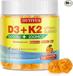 Vitamin D3 K2 Gummies，Vitamin D3 5000IU + K2 (MK-7) 100mcg Gummies for Adults | Immune Health Support, Teeth & Muscle Function Boost |90 Count
