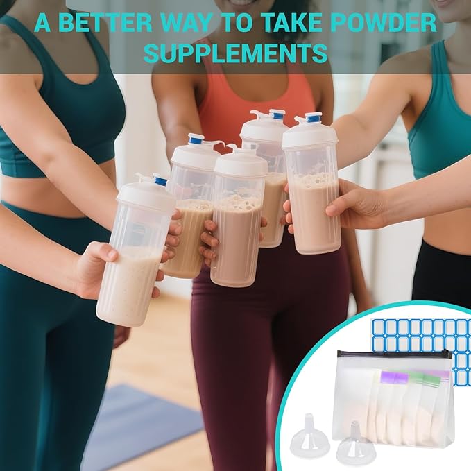 Supplement Travel Container, Travel Containers for Powder Supplements Include 28 Reusable Powder Packets, 3 Large Zip Bags, BPA-Free Protein Powder Container to go for Workout, Fitness