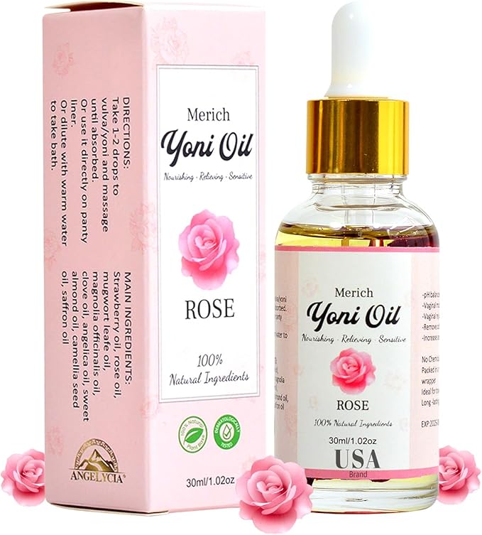 MERICH Natural Yoni Oil for Women | pH Balancing Vaginal Detox Oil, Rose | Rejuvenating Formula for Dark Spots & Ingrown Hair | Odor Eliminator & Gentle Cleansing Feminine Care | 1 oz