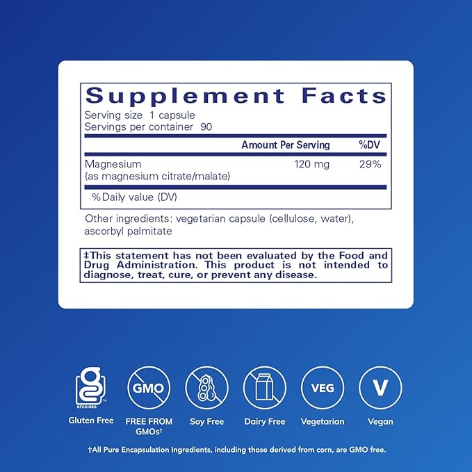 Pure Encapsulations Magnesium (Citrate/Malate) - Magnesium Supplement to Support Nutrient Utilization, Energy, Bones & Heart Health* - with Magnesium Citrate & Malate - 90 Capsules
