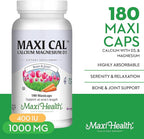Calcium 1000 mg Supplement with Vitamin D3 (1000 IU) and Magnesium (500 mg) - Bone, Teeth and Joint Support for Men and Women - 180 Capsules - Maxi Cal by Maxi Health