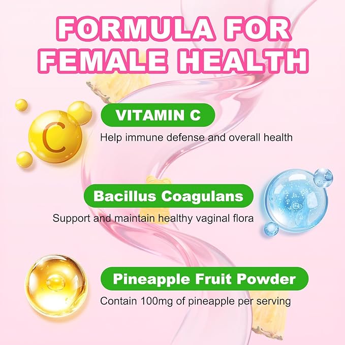 Feminine Balance Gummies for Women, Premium PH Balance Supplement with Vitamin C & D for Women's Vaginal Health & Immune Support, Vegan, Pineapple Flavor, 120 Count