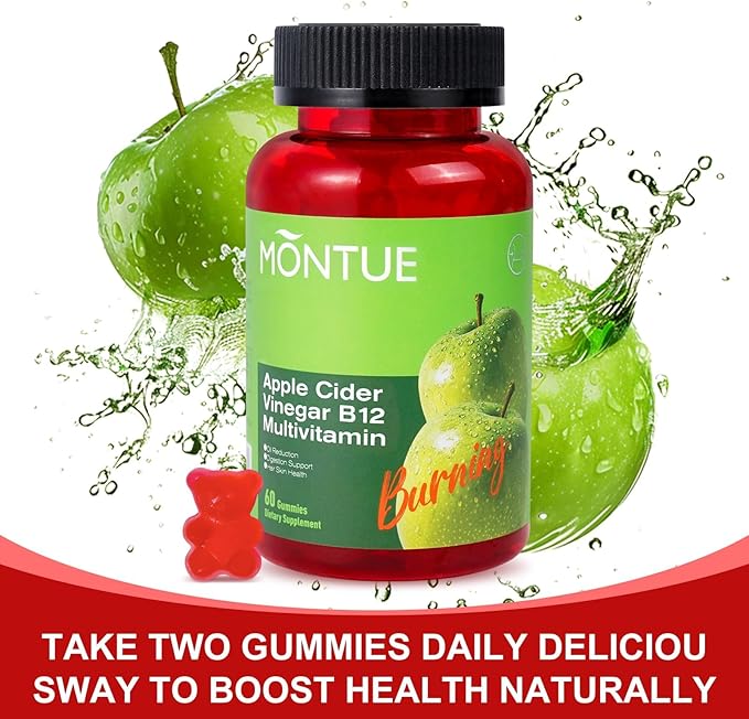 Montue NEWELLME Apple Cider Vinegar Gummies B12 Multivitamin,ACV Supplement Gummy Vitamins,Vegetarian Supplement for Women & Men,Non GMO,Support Normal Energy Levels & Gut Health 30 Gummies (30)
