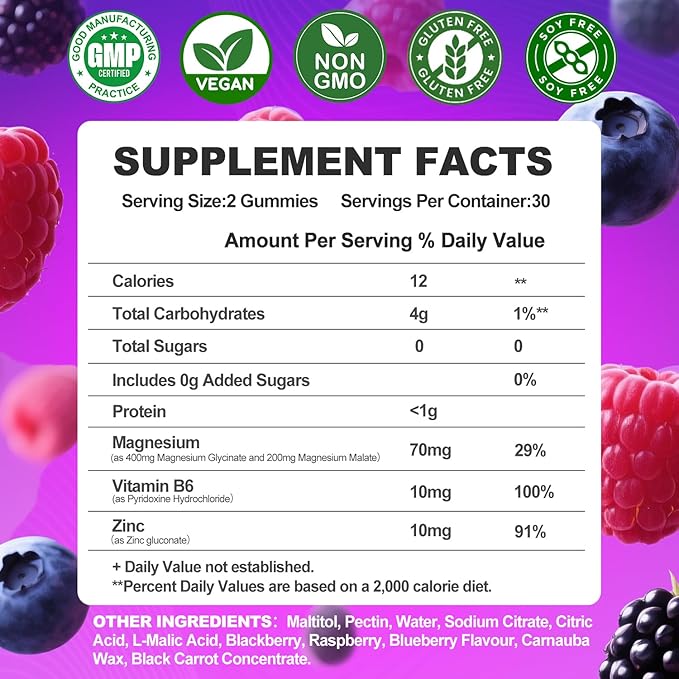 Magnesium Glycinate Gummies 400mg, Sugar Free Mаgnеsium Gummiеs for Adults with Magnesium Malate, Zinc, and Vitamin B6 for Sleep, Body Support and Relaxation, Non GMO, 60 Count-Multi-Flavor