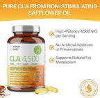 Purity Labs CLA Supplements 4500MG - Non-GMO Safflower Oil - Supports Energy, Weight Loss, Heart Health, and Muscle Health - 180 Soft gels