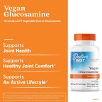 Doctor's Best Vegan Glucosamine Supplement for Men & Women - Glucosamine 1500mg Per 2 Capsules, Joint Health Support for Adults, Gluten Free, Non GMO, Vegetarian/Vegan - 180 Veg Caps