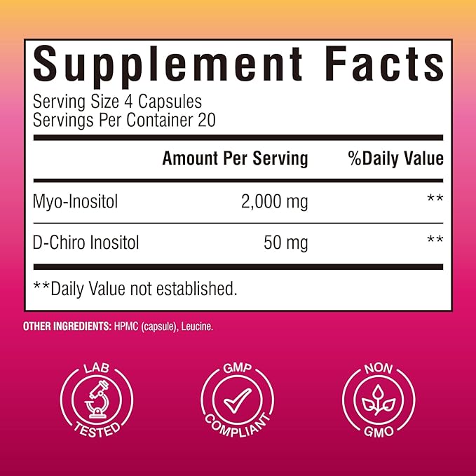 Inositol Supplement, Myo-Inositol & D-Chiro Inositol Supplements for Women, 40:1 Ideal Ratio, Hormone Balance and Women’s Wellness, 80 Vegan Capsules