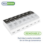 EZY DOSE Weekly (7-Day) Daily AM/PM Pill Case, Medicine Planner, Vitamin Organizer, Supplement Container, Small Pop-out Compartments, Designed for Travel, 2 Times a Day, Black and Clear Lids