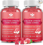 Calcium Citrate 1200mg Gummies with Vitamin D3, K2 - Chewable Calcium Magnesium Zinc d3 Supplement with Sea Moss Extract for Bone, Teeth, Immune Support for Women & Men, Peach Flavor-60 Gummies(2Pack)