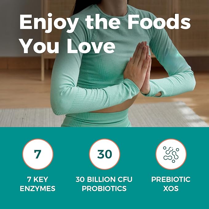 NewRhythm Digestive Enzymes 245 mg, with Probiotics and Prebiotics, Plant Based, 7 Key Enzymes, Digestion, Nutrient Absorption, Protease Amylase & Lipase, 60 Vegan Capsules