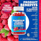 Magnesium Citrate 600mg Gummies (120 Count) - Maximum Strength, Supports Calm, Bone, Heart & Nerve Health - Gluten-Free, Non-GMO, Vegetarian, Great Tasting Raspberry Flavor - 60 Servings