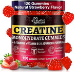 Creatine Gummies for Men & Women, Creatine Monohydrate Gummies, 5g Creatine per Serving, Gluten Free, Vegan Friendly, Strawberry Flavor, 120 Count