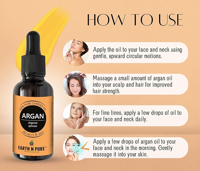 Earth N Pure Argan Oil for Hair Styling, Hair Growth, Hairfall Control - Natural and Therapeutic Grade 30 ml