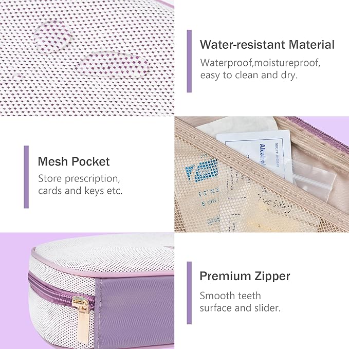 Weekly Travel Pill Organizer 2 Times A Day Pill Case for Purse with Removable AM PM 7 Day Pill Box Holder,Cute Medication Organizer Pill Container for Medicine, Vitamin, Supplement (Purple, Medium)
