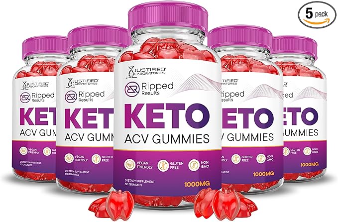 Justified Laboratories (5 Pack Ripped Results Keto ACV Gummies Advanced Formula 1000MG Ripped Results Formulated with Pomegranate Beet Juice Powder B12 Vegan Non GMO 300 Gummys
