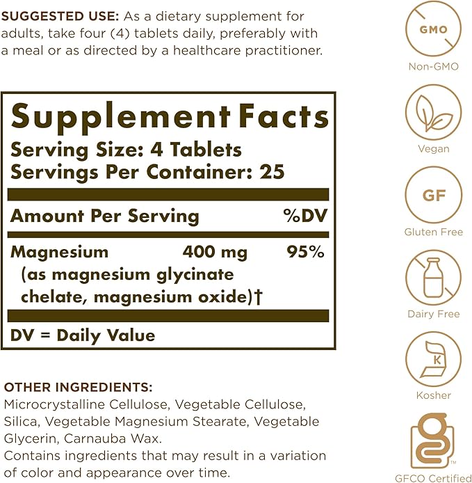 Solgar, Chelated Magnesium Prop 65, 100 Tablets