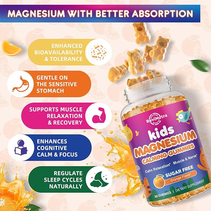 2 Pack Calm Magnesium Gummies for Kids - Magnesium Glycinate Supplement for Sleep, Brain, Immune & Bone Health - Great Tasting Magnesium Gummies for Adults & Kids - Sugar Free Orange