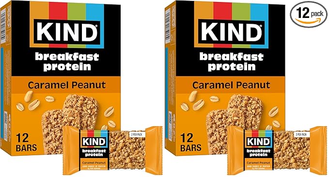 KIND Breakfast Protein Bars,Caramel Peanut,Healthy Snacks,Gluten Free,8g Protein,6 Count (Pack of 2)