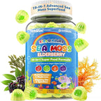Sea Moss + Elderberry Gummies for Kids & Adults, 19-IN-1 Super Food with Spirulina, Algae Omega 3, Algae Calcium, Ashwagandha, Mushroom, Vitamins D3, C for Immune, Gut, Bone, Energy, Brain,Vegan 60Cts
