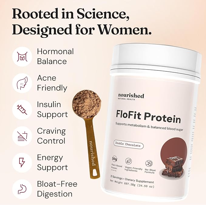 Nourished Natural Health FloFit Pea Protein Powder - Hormone Balance for Women - Vegan Plant Based Protein with Low Carbs - Acne Friendly, Cycle Friendly, Easy to Digest - Gluten-Free, Caffeine-Free