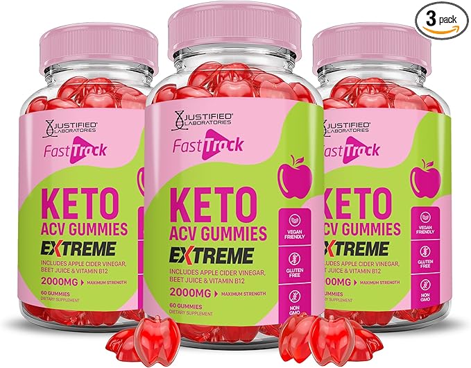 (3 Pack) Fast Track Keto ACV Gummies Extreme 2000MG Fasttrack Keto Gummies Apple Cider Vinegar Formulated with Pomegranate Beet Juice Powder B12 Vegan Non GMO 180 Gummys