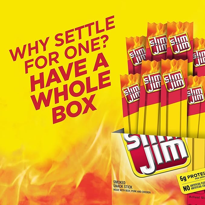 Slim Jim Smoked Meat Sticks, Original Flavor, 6g Protein Per Serving, Snack Size, Easter Basket Stuffer for Men, 0.28 oz. (26 Count)