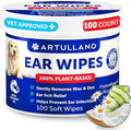 Dog Ear Wipes - 100 ct - Removes Wax and Dirt - Soothing Ear Cleaner Wipes for Dogs, Puppies - 100% Plant Based, Unscented with Coconut Oil - Ear Infection Treatment to Relief Itching & Inflammation