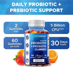 Vitamatic Probiotic Sugar Free Gummies for Men and Women – 5 Billion CFUs Digestive, Immune & Gut Health Support – Gluten Free