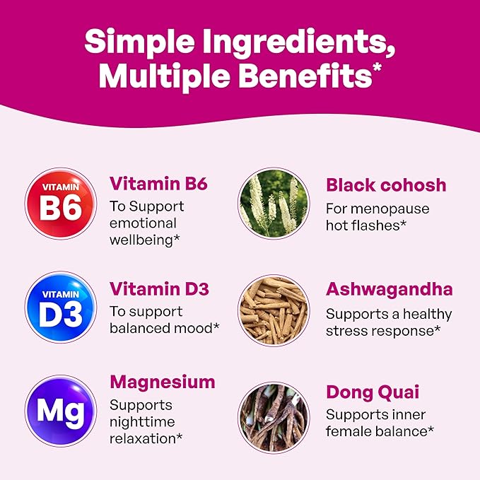 Complete Menopause Support Supplement For Women | With Ashwagandha, Black Cohosh, Dong Quai & Muira Puama | Helps Easing Hot Flashes Night Sweats Mood Swings Hormone Balance & Harmony | 180 Capsules