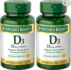 Nature's Bounty Vitamin D3 1000 IU Softgels,Immune Support,Promotes Healthy Bones,1 Softgel per Day,Gluten Free,350 Count (Pack of 2)