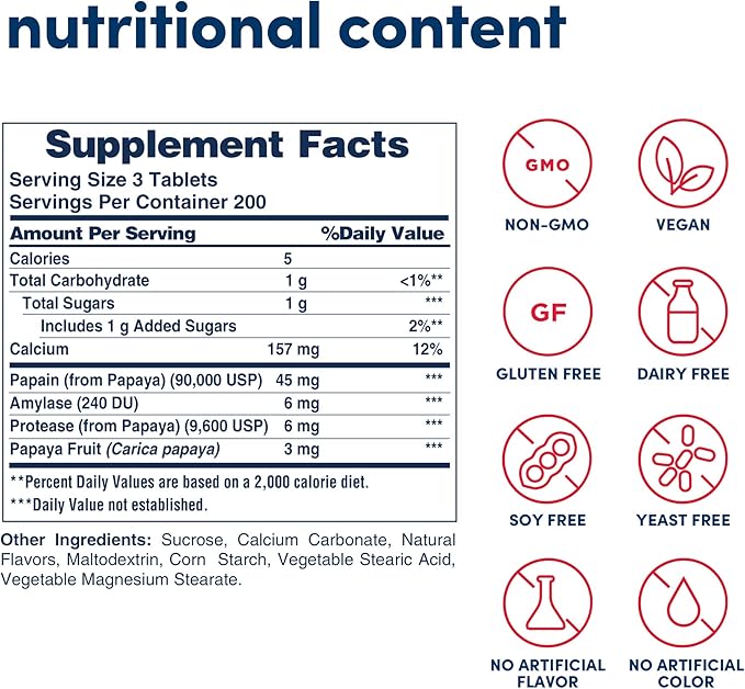 American Health Original Papaya Enzyme Chewable Tablets - Promotes Nutrient Absorption and Helps Digestion - Gluten-Free, Vegetarian - 600 Count, 200 Total Servings