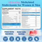Methylated Multivitamin for Men and Women Gummies with Omega-3, D3 K2, Calcium, Methylfolate & B12, TMG, Mens & Womens Multivitamin Daily Vitamin A, C, E, B, Magnesium, CoQ10 for Daily Support, Vegan