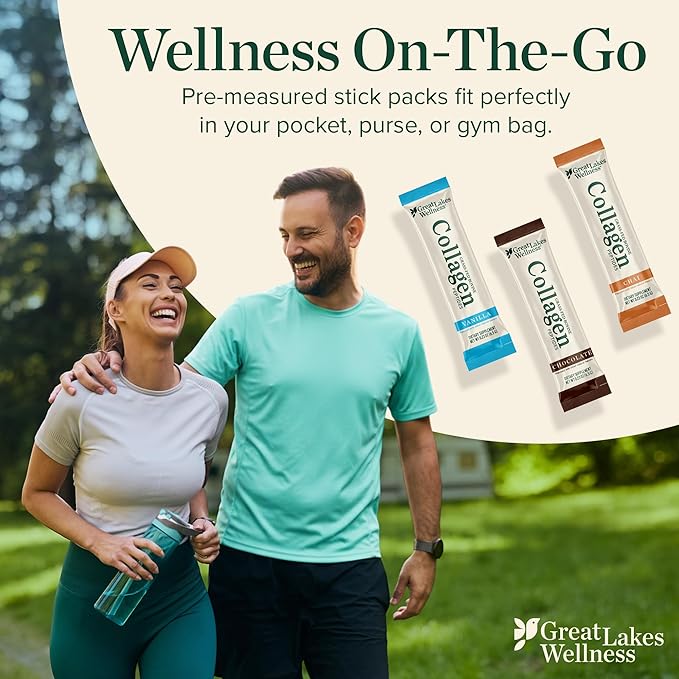 Great Lakes Wellness Collagen Peptides Powder for Skin, Hair, Nails, Joints & Digestion - Variety Flavors - Quick Dissolve Hydrolyzed, Non-GMO, Kosher - 12 Sticks