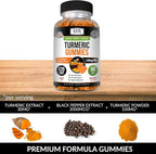 Kaya Naturals Turmeric Supplements Gummies - Pure Nature Turmeric Curcumin - Ginger Gummies - Black Pepper Extract - 120 Count