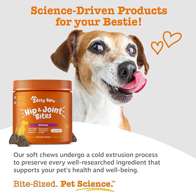 Zesty Paws Hip and Joint for Dogs, Glucosamine for Dogs Hip and Joint Supplement with Chondroitin, MSM, Vitamins C & E - Bacon, 90 Count