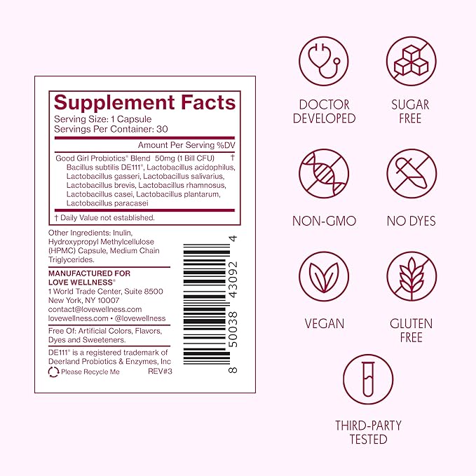 Love Wellness Good Girl Probiotics | Women’s Vaginal Health & pH Balance Supplement | 9-Strain Probiotic for Urinary Tract, Yeast, Odor & Immune Support | Gluten-Free (30-Day Supply)
