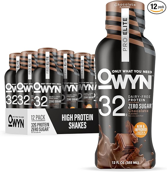 OWYN Only What You Need Pro Elite Chocolate Flavored Protein Shake, 32g Protein, 0g Sugar, High Protein, Dairy Free, Gluten Free, Plant Based Protein Drink, 12 Count