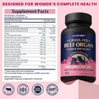 Beef Organ Supplement for Women, Beef Liver, Kidney, Heart & Uterus Tissue, with Multivitamins, Folate & Herbal Extracts – Balance Hormones, Support PMS & Energy, Grass Fed,Pasture Raised,120 Capsules