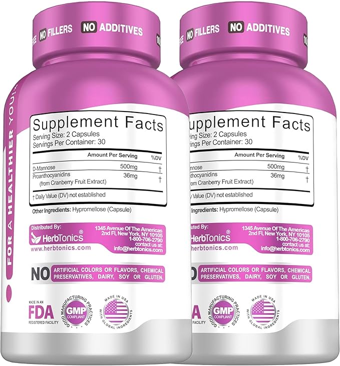 Herbtonics Fast Acting Urinary Tract Cleanse Treatment | Formula UTI with 36 mg PAC | Medical-Grade Cranberry Supplement for Urinary Tract Support (60 Count (Pack of 2))