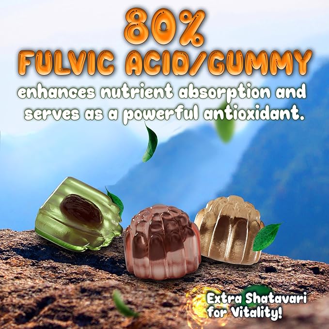 OH MY CHEWY Pure Himalayan Shilajit Gummies - High Potency Gold Grade Resin - Energy Boost and Immune Support for Men and Women with Ashwagandha and Shatavari - 60 Gummy - Peach & Mango