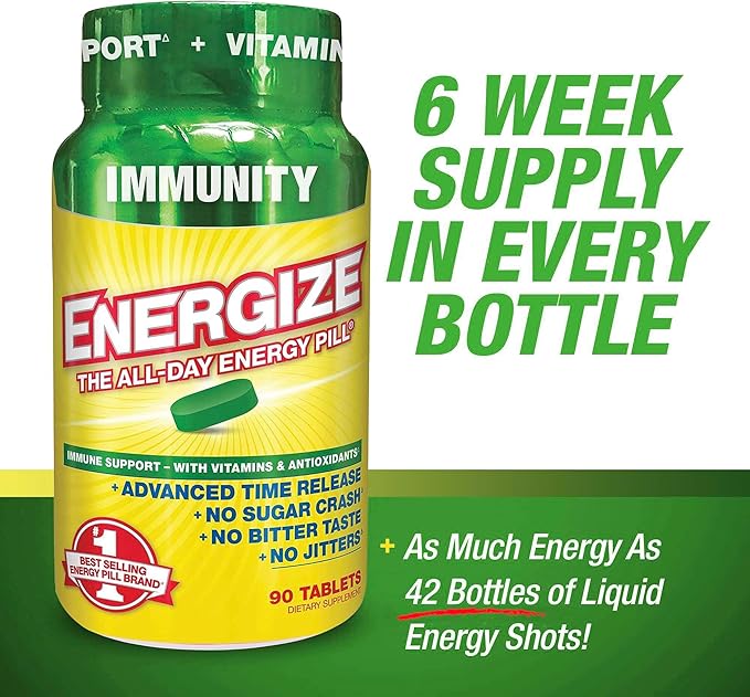 iSatori Energize Immunity Caffeine Pills - Keto Friendly Vitamin A, B12, C, D, & E Supplement + Fast Acting Energy Pill - Daily Immune Support, Super Greens, All Day Energy, No Jitters - 90 Tablets