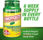 iSatori Energize Immunity Caffeine Pills - Keto Friendly Vitamin A, B12, C, D, & E Supplement + Fast Acting Energy Pill - Daily Immune Support, Super Greens, All Day Energy, No Jitters - 90 Tablets