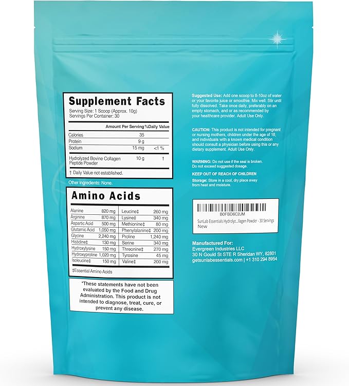 Collagen Peptides Powder Hydrolyzed Bovine (Unflavored) Type I & III Supplement for Hair, Skin, Nails & Joint Support - Collagen for Women & Men - Non GMO & USA Made - Unflavored - 30 Servings