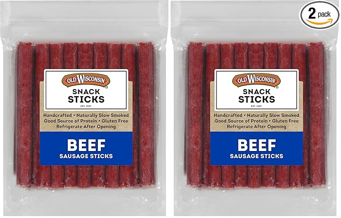 Old Wisconsin Beef Sausage Snack Sticks, Naturally Smoked, Ready to Eat, High Protein, Low Carb, Keto, Gluten Free, 26 Ounce Resealable Package (Pack of 2)