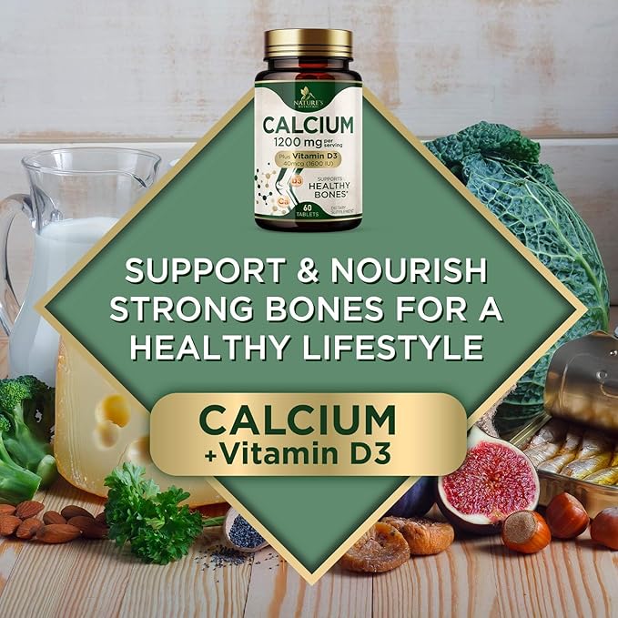 Calcium 1200 mg with Vitamin D3 Per Serving - Bone Health Supplement, Vitamin D & Calcium Supplements for Women & Men - Bone, Teeth & Immune Support, Nature's Calcium Pills, USA Bottled - 60 Tablets